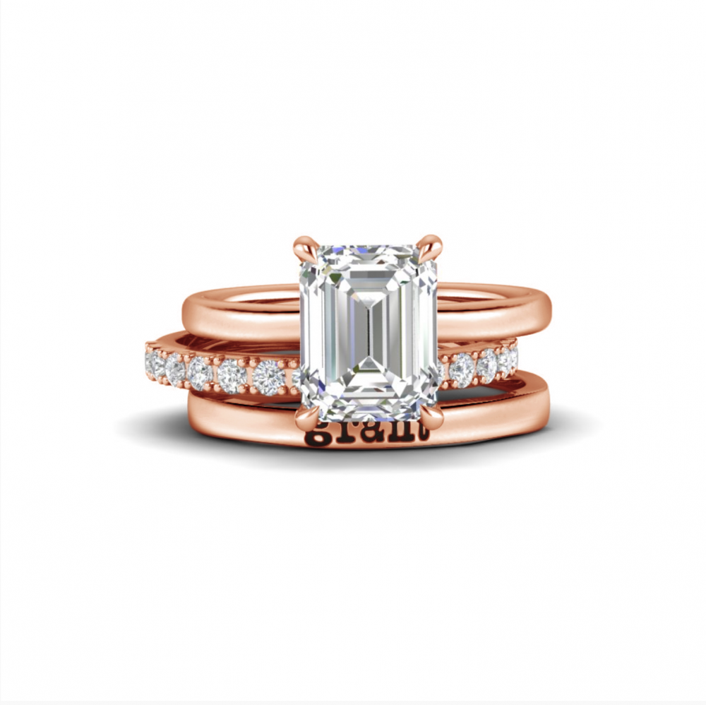 2 Ct Emerald Moissanite & 0.11 Ctw Diamond Secret Halo
  Personalized Engagement Ring Stack